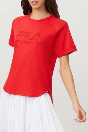 FILA Milano Cotton Tee Shirts Red,Womens Clothing | CA.VLHNDC908